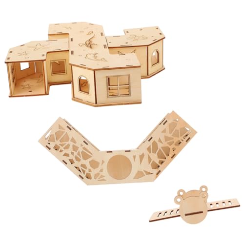 NOLITOY Holz Hamster Tunnel mit Abnehmbarem Labyrinth Biss Kratzfest Inkl Bunker und Wippe für Hamster Mäuse und Kleine Haustiere zur Täglichen Beschäftigung und Bewegung von NOLITOY