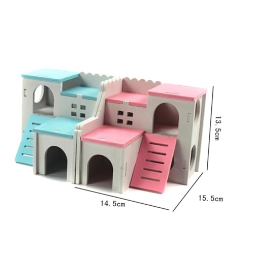 NOLITOY Holz Hamsterhaus Doppelstock Rückzugsort Haustierspielzeug Nagetierhaus mit Kauspielzeug Blaue Holzvilla für Zwerghamster und Kleine Nager als Schlaf Spielplatz von NOLITOY