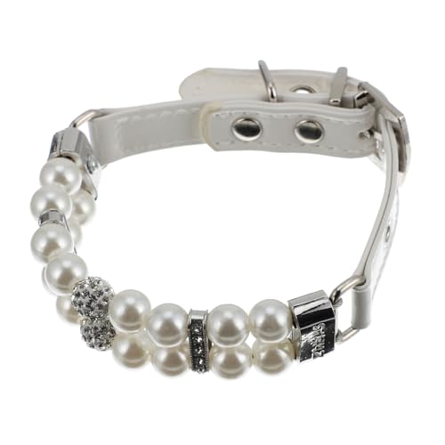 NOLITOY Hundehalsband Perlenimitat Verstellbar PU mit Leine für Kleine Hunde Welpen Katzen Stilvoll Komfortabel für Party und Alltag von NOLITOY