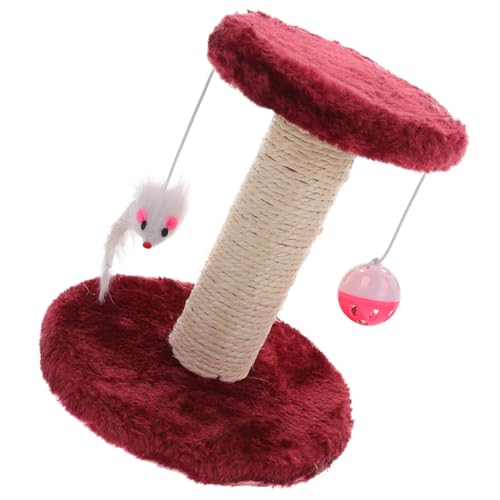 NOLITOY Kratzbaum für Indoor Katzen Doppellagig mit Sisal kratzsäule und Hängenden Bällen Stabiles Katzenklettergerüst Rot für Entspanntes und Krallenpflege von NOLITOY