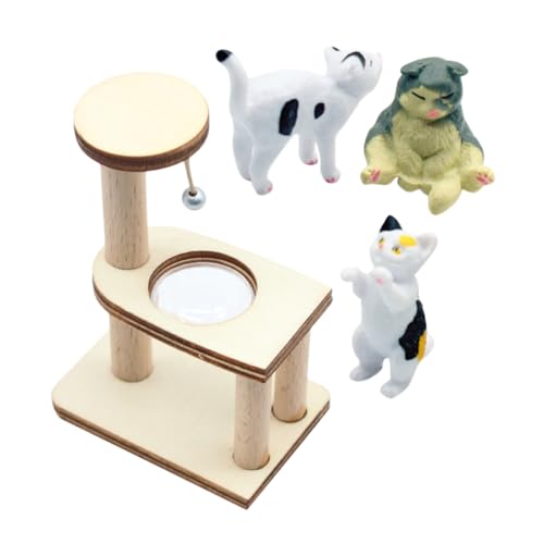 NOLITOY Miniatur Holz Katzenbaum mit und Transparentem Schutz Detailgetreues Puppenhaus Katzenmöbel für Miniatur Haustierzimmer Dekoration Realistisches und Glattes Design von NOLITOY