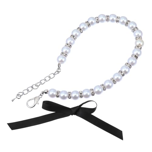 NOLITOY Perlen hundehalsband Verstellbar Schmuckhalsband für Haustiere Elegante Imitationsperlen Halskette Geeignet für Katzen Hochzeit Modisches Weißes Komfortabler Verschluss von NOLITOY