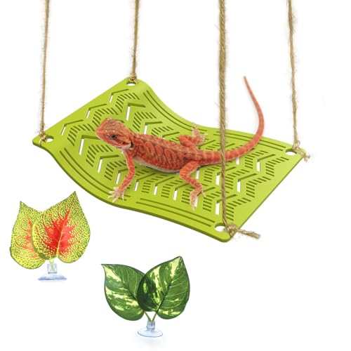 NOMOY Bartagamen-Hängematte mit realistischen Blättern, vielseitiger Saugnapf, Reptilien-Lebensraum-Dekor, Dschungel-Thema, Kletterzubehör für Eidechsen, Frösche, Schildkröten, Schlangen und Spinnen NOMOY Bartagamen-Hängematte mit realistischen Blättern, vielseitiger Saugnapf, Reptilien-Lebensraum-Dekor, Dschungel-Thema, Kletterzubehör für Eidechsen, Frösche, Schildkröten, Schlangen und Spinnen von NOMOY