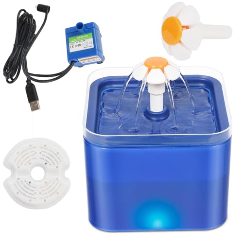 NOPNOG Automatischer Katzentrinkbrunnen mit LED-Beleuchtung, Wasserspender für Haustiere mit Umwälzfilter, USB-Aufladung (Blau) von NOPNOG