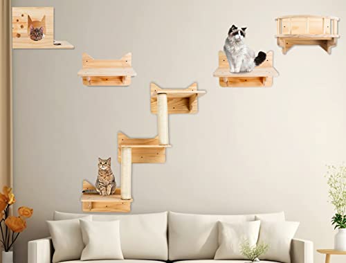 Massivholz Katzenwandmöbel, Katzenregale und Sitzstangen für Wand, Katzenkletterregal Spielplatz Set, Katzenkratzbaum mit 3 Stufen Wandregal für Innen, Katzenwohnungen Haus Geschenk für Katze Massivholz Katzenwandmöbel, Katzenregale und Sitzstangen für Wand, Katzenkletterregal Spielplatz Set, Katzenkratzbaum mit 3 Stufen Wandregal für Innen, Katzenwohnungen Haus Geschenk für Katze von NOVGOBHOT