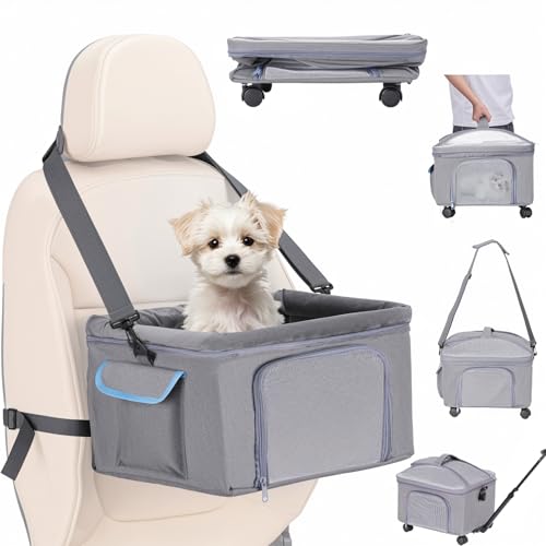 4-in-1-Katzen-Autositz und Katzentrage mit abnehmbaren Rädern, Booster Autositze für kleine Hunde, Katzen, kommt mit Schultergurt, Clip-On-Sicherheitsleine und verdickten Pads, Haustier-Reisetrage 4-in-1-Katzen-Autositz und Katzentrage mit abnehmbaren Rädern, Booster Autositze für kleine Hunde, Katzen, kommt mit Schultergurt, Clip-On-Sicherheitsleine und verdickten Pads, Haustier-Reisetrage von NOVOLAB