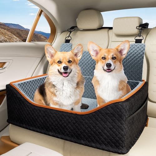Hunde-Autositz – Superweicher Memory-Schaum-Booster-Autositz für 2 kleine Hunde oder unter 27 kg, Hundebett waschbar mit Aufbewahrungstaschen, Clip-on, 2 Sicherheitsleinen und Schaumstoff-Füllung, von NOVOLAB