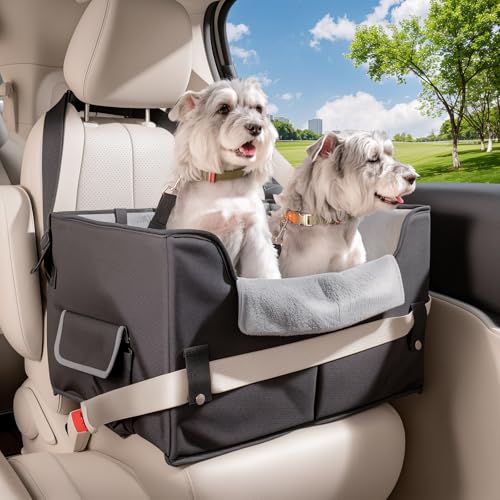 NOVOLAB Erhöhter Hundeautositz für kleine Hunde, Autositz für kleine Hunde, Welpen, Hunde-Sitzerhöhung für Auto mit Clip-On-Leine, perfekt für kleine Haustiere von NOVOLAB