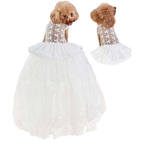 Hunde-Hochzeitskleider, Blumen-Tutu-Rock mit abnehmbarem Zug für kleine, mittelgroße Hunde, Haustier-Outfit, formelle Bekleidung, Prinzessinnen-Kleidung für Geburtstagsparty-Kostüm (weiß, XS) von NOWDER