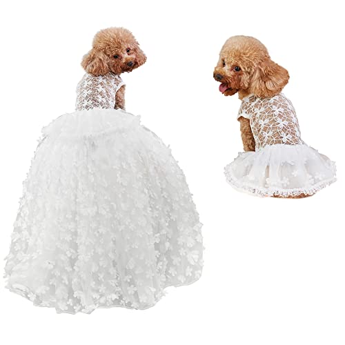 Hunde-Hochzeitskleider, Blumen-Tutu-Rock mit abnehmbarem Zug für kleine und mittelgroße Hunde, Haustier-Outfit, formelle Kleidung, Prinzessinnenkleidung für Geburtstagsparty-Kostüm (weiß xh, XL) von NOWDER