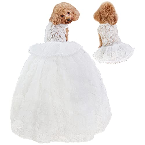 Hunde Hochzeitskleider Tutu Rock mit abnehmbarem Zug für kleine, mittelgroße Hunde Haustier Outfit formelle Bekleidung Prinzessin Kleidung für Geburtstag Kostüm Party (Weiß mh, L) von NOWDER