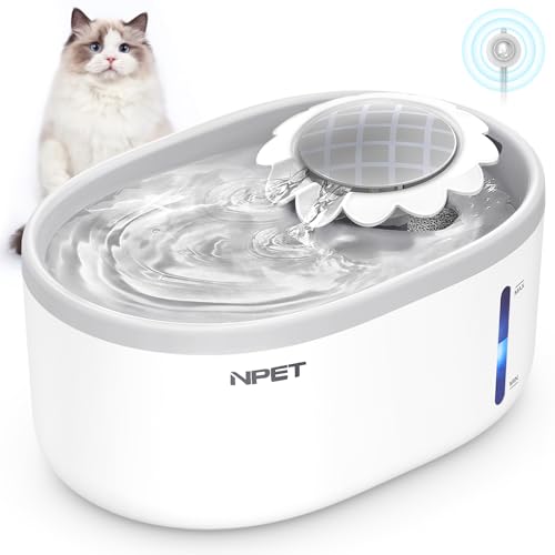 NPET Katzenbrunnen mit Sensor, 2L Trinkbrunnen für Katze mit LED-Licht, Trinkbrunnen für Katzen und Hunde mit Ultraleise Pumpe von NPET