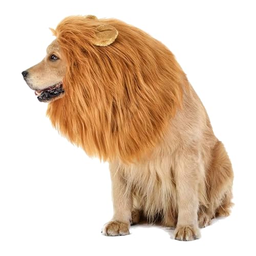 Dog Lion Mane, Lion Mane for Dog, Lion Mane Costume for Dog, Black Lion Mane for Dog, Lion Mane Wig for Dog with Ears, Adjustable Lion Mane for Dog Black, Suitable for All Dogs (Large,Light brown) von NPSMOPC