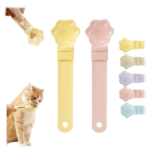 NPSMOPC Happy Spoon for Cats, Happy Spoon Cat Treat Feeder, Cat Strip Happy Spoon Multi Functional Pet Spoons, Cat Wet Treat Squeeze Treat Spoon (Yellow+Peach) von NPSMOPC