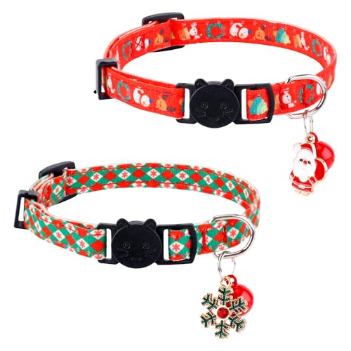 2 Stück Weihnachts Katzenhalsband, Katzenhalsband mit Glocken, Weihnachtsmann und Schneeflockenanhänger Verstellbares Kätzchenhalsband für Heimtierbedarf 2 Stück Weihnachts Katzenhalsband, Katzenhalsband mit Glocken, Weihnachtsmann und Schneeflockenanhänger Verstellbares Kätzchenhalsband für Heimtierbedarf von NQEUEPN