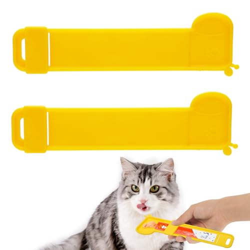 2stk Katzenstreifen-Quetschlöffel, Süßer Cartoon Katzenfutter Spender in Giraffenform Vielseitiger Katzenleckerli-Streifen-Löffel Innovativer Katzenpüree-Löffel für Hunde und Katzen (Gelb) von NQEUEPN