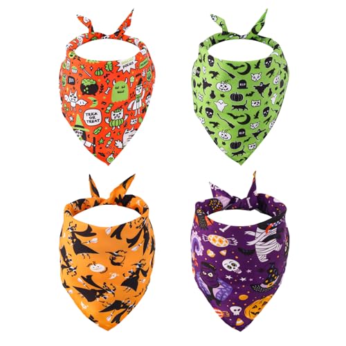 4St Halstuch Hund Halloween, Süß Halloween Hundehalstuc Dreieckige Hundehalstücher Kürbis Fledermaus Halloween Haustierhalstuch für Große Mittelgroße und Kleine Hunde Katzen (Stil 2) von NQEUEPN