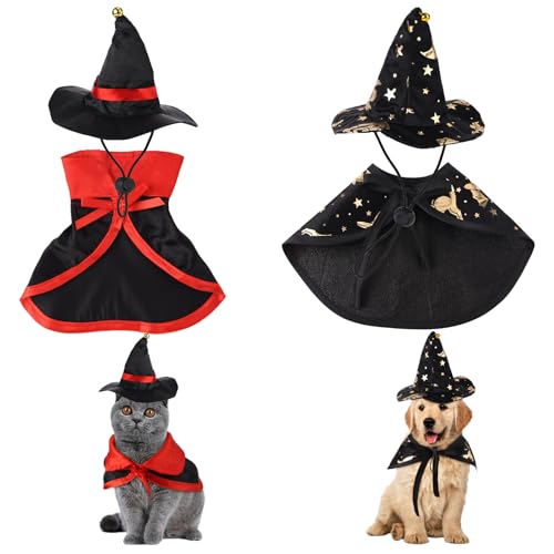 4stk Halloween-Haustier Kostüm, mit Umhang und Zauberhut Lustiges Haustier Cosplay Kleid Hunde-Hexe-Katzen Zauberer-Kostüm für Haustier Halloween Kostüme Geburtstags Festival Party 4stk Halloween-Haustier Kostüm, mit Umhang und Zauberhut Lustiges Haustier Cosplay Kleid Hunde-Hexe-Katzen Zauberer-Kostüm für Haustier Halloween Kostüme Geburtstags Festival Party von NQEUEPN