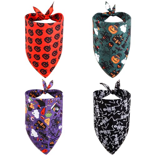 4stk Halloween Hundehalstuch, Atmungsaktives Dreieckstuch für Hunde Halloween Dreieckstuch Geister-Kürbis-Halloween-Bandanas für Große Kleine Mittelgroße Und Große Hunde Und Katzen (Stil 4) von NQEUEPN