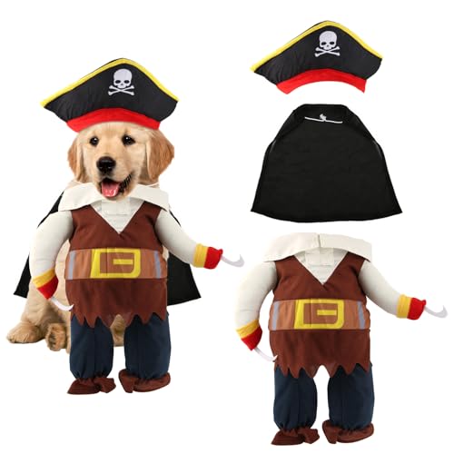 Halloween Haustier Kostüm, Hut mit Totenkopf Aufdruck Hundekostüm im Piratenstil Lustiges Haustier-Cosplay-Bekleidung Piratenkostüm für Hunde und Katzen für die Halloween Party (Größe L) von NQEUEPN
