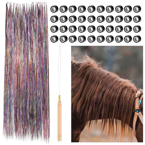 NQEUEPN 40pcs Haarschmuck für Pferde Set, Bunte Pferdemähne und Schwanz Lametta Quaste Pferde Glitzer Haarverlängerungen Dekorationen für Western Hochzeit, Braut, Pferde, Feiern, mit Werkzeug von NQEUEPN