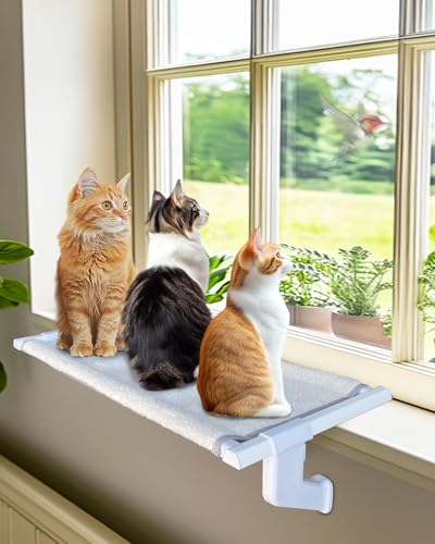 NRYDEPET Robuste Katzen-Fensterbank-Sitzstange, Ganzmetallrahmen, unterstützt bis zu 36,3 kg, langlebig, einfach zu montierende Katzen-Fensterhängematte für große Katzen (L 1 Stück) von NRYDEPET
