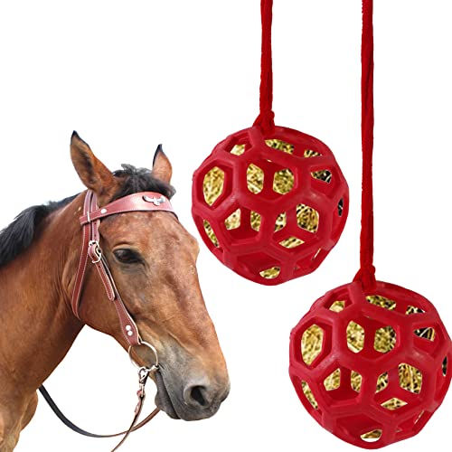 NSBELL 2 Stück Pferdeleckerli-Ball Heu-Futterspender Spielzeug Ziegen-Futterball zum Aufhängen für Pferde, Ziegen, Schafe, lindert Stress (rot) von NSBELL