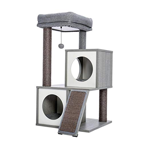 Moderner Katzenbaum-Katzenturm mit mit Sisal überzogenen Kratzbäumen, geräumiger Eigentumswohnung und großer Sitzstange für kleine bis mittelgroße Katzen Moderner Katzenbaum-Katzenturm mit mit Sisal überzogenen Kratzbäumen, geräumiger Eigentumswohnung und großer Sitzstange für kleine bis mittelgroße Katzen von NSIBAN