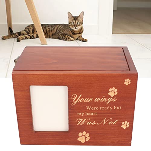 NSXAYIWE Hundeurne für Asche, hölzerne Haustier -Urne mit Fotorahmen, Cremation Memorial Pet Ashes Sarg mit Text für Hundekatze (4,4 x 4,3 x 6,3 Zoll) von NSXAYIWE