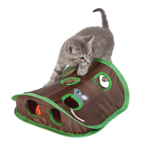 Katzenspielzeug mit 9 Löchern, faltbares Katzenspielzeug, interaktives Mausjagd-Tunnelspielzeug mit Glocke, Polyester-Katzenübungsspielzeug für Katzen und Kätzchen im Innenbereich von NSXAYIWE