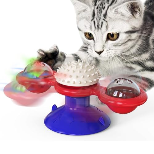 NSXAYIWE Windmill Cat Toy Interactive Design Rotating Multifunctional Kitten Comb Toy Easy to Clean for Cats and Kittens (Blue) von NSXAYIWE