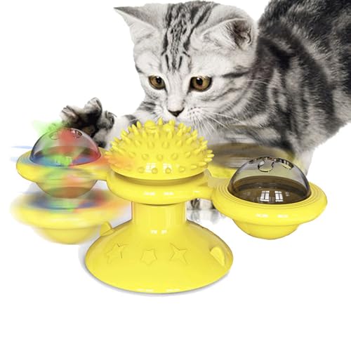 NSXAYIWE Windmill Cat Toy Interactive Design Rotating Multifunctional Kitten Comb Toy Easy to Clean for Cats and Kittens (Yellow) von NSXAYIWE