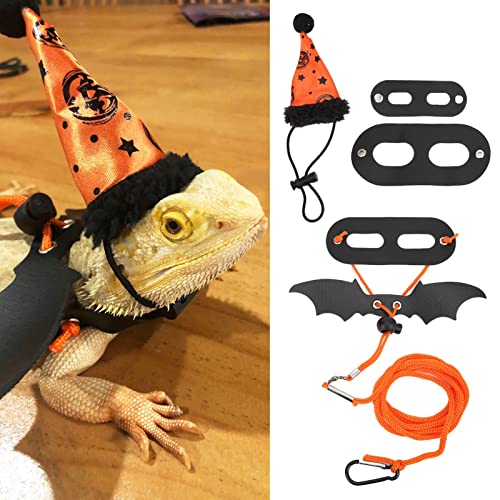 Nsxayiwe Halloween bärtiger Drache Echsenleine Leine Huteset, niedliche S/M/L 3 Größe Packed Bart Dragon Leine mit Kürbishut Fledermausflügel für bärtige Drache Echsenreptile Nsxayiwe Halloween bärtiger Drache Echsenleine Leine Huteset, niedliche S/M/L 3 Größe Packed Bart Dragon Leine mit Kürbishut Fledermausflügel für bärtige Drache Echsenreptile von NSXAYIWE