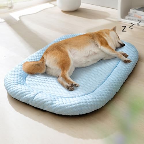 Kühlmatte for Hunde, Kühlkissen aus Eisseide for Haustiere, waschbar, rutschfeste Hundematratze, atmungsaktive Kühldecke for Haustiere for Kisten, Zwinger, Sofa, Boden, Auto, Outdoor(Blauw,XL) von NTDMSFWM