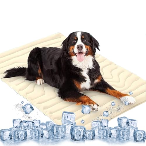 NTDMSFWM Kühlmatte for Hunde – Selbstkühlendes Pad for Hunde und Katzen, doppelseitige Eisseide, waschbare Sommer-Kühlmatte for Haustiere for Kiste, Bett, Sofa, Reisegebrauch(Beige,36x23in) von NTDMSFWM