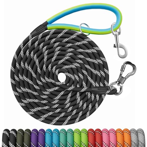 NTR Robuste Hundeleine, 30 m lange Seilleine, mit 2 drehbaren Haken, reflektierenden Fäden und weichem Griff, Hinterhof für kleine, mittelgroße und große Hunde von NTR