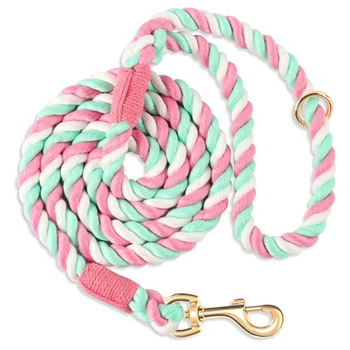 NUGUTIC Hundeleine, handgefertigt, geflochtenes Seil, für kleine, mittelgroße und große Hunde, 152 cm (Kirschblüten-Rosa) von NUGUTIC
