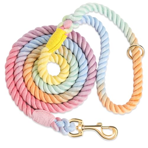 NUGUTIC Hundeleine, handgefertigt, geflochtenes Baumwollseil, für kleine, mittelgroße und große Hunde, Macaron, 1,5 m von NUGUTIC