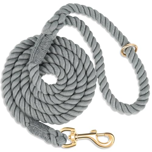 NUGUTIC Hundeleine aus Seil, handgefertigt, geflochtenes Baumwollseil mit robustem Metallverschluss, für kleine, mittelgroße und große Hunde, Grau NUGUTIC Hundeleine aus Seil, handgefertigt, geflochtenes Baumwollseil mit robustem Metallverschluss, für kleine, mittelgroße und große Hunde, Grau von NUGUTIC