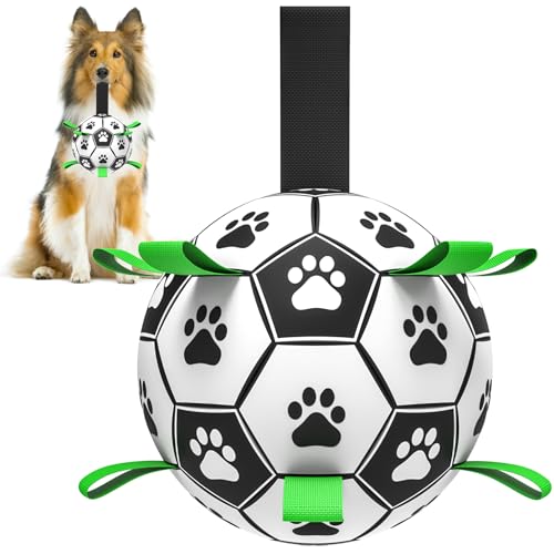 NUGUTIC Hundespielzeug, Fußball mit Riemen, interaktives WM-Spielzeug für Outdoor, Hofspiel, Wasserspielzeug, Welpengeschenke für kleine, mittelgroße und große Hunde, 15,2 cm von NUGUTIC