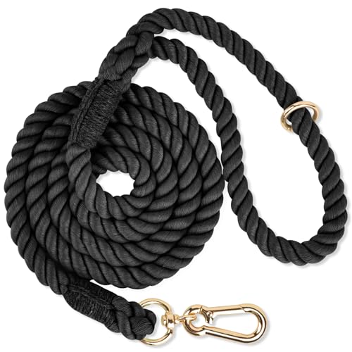NUGUTIC Rope Hundeleine, handgefertigt, geflochtenes Baumwollseil mit robustem Metallverschluss, für kleine, mittelgroße und große Hunde, 1,5 m, Schwarz von NUGUTIC