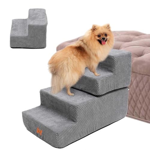 4-stufige Haustiertreppe,Multifunktionale Hundetreppe,Hochdichte Hunderampe Schaumstoff für Hochbett Sofa,rutschfeste Haustierleiter mitabnehmbarem waschbarem Bezug für kleine Hunde, Hellgrau von NUKied