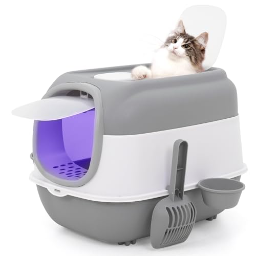 Katzentoilette mit automatischer, sanddichter Käfig-Sterilisations- und Desodorierungsfunktion, mit Streuschaufel und Schüssel oben, geschlossen, extra große Katzentoilette, leicht zu reinigen von NUKied
