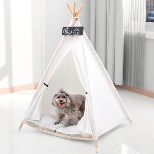 Pet Tipi Hunde- und Katzenbett mit Kissen, 62 x 62 x 90 cm, luxuriöse Hundezelte & Spielhäuser mit abnehmbarem, waschbarem Kissen und Tafel, einfache Montage Pet Tipi Hunde- und Katzenbett mit Kissen, 62 x 62 x 90 cm, luxuriöse Hundezelte & Spielhäuser mit abnehmbarem, waschbarem Kissen und Tafel, einfache Montage von NUKied