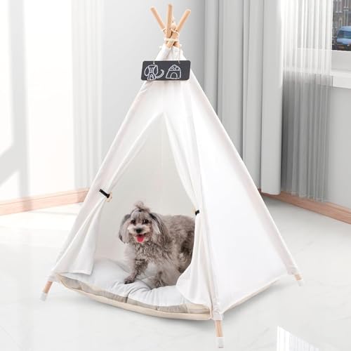 Pet Tipi Hunde- und Katzenbett mit Kissen, 62 x 62 x 90 cm, luxuriöse Hundezelte & Spielhäuser mit abnehmbarem, waschbarem Kissen und Tafel, einfache Montage von NUKied