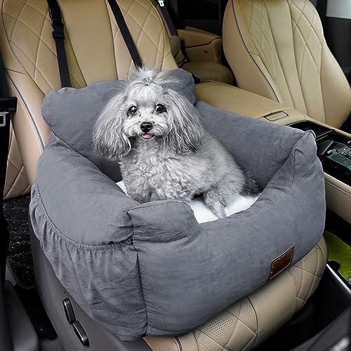 Hunde Autositz, Kleiner Hund Autositz,Doggy Pet Autositz Geeignet für Jede Art von Auto mit waschbarem,Dickem Kissen,Sicherheitsleine und Seitliche Lagerung Taschen,Grau von NUKied