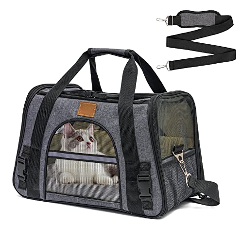 Katzentransportbox,Atmungsaktive und Faltbare Hundebox mit Herausnehmbarer Matte und Atmungsaktivem Netz Schultergurt für Haustie für Kätzchen (39.5 * 25 * 28cm) von NUKied