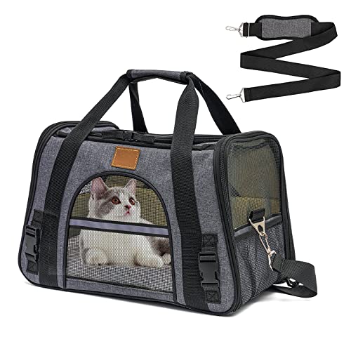 Katzentransportbox,Atmungsaktive und Faltbare Hundebox mit Herausnehmbarer Matte und Atmungsaktivem Netz Schultergurt für Haustie für Kätzchen (43,5 * 25 * 28cm) von NUKied