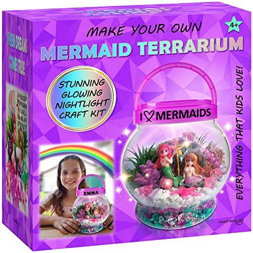 NUMI'SMILE DIY Meerjungfrau Terrarium Kit für Kids, Mermaid Gifts für Girls ab 4 Jahren, DIY Mini Garden Nightlight Project, Arts and Crafts für Kids, Mermaid Toys für Girls von NUMI'SMILE