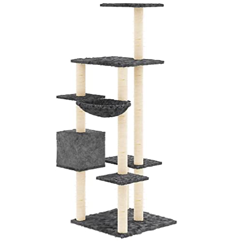 Katzenbaum 142 cm Dunkelgrau Mehrstöckig mit Sisal Kratzpfosten und Kuschelhöhle für Katzen Spielen Klettern und Entspannen von NUMNBE